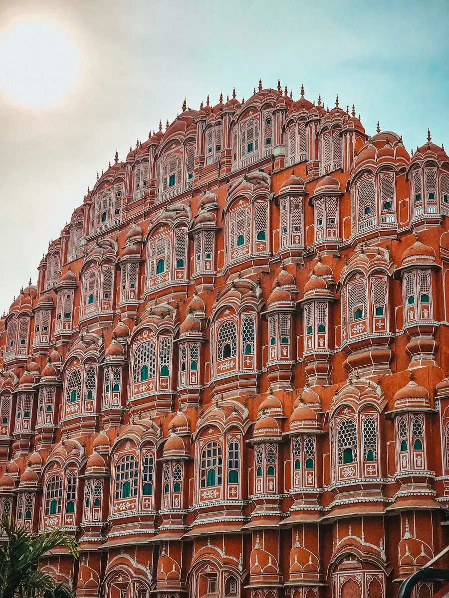 The sandstone windows of Hawa Mahal in Jaipur